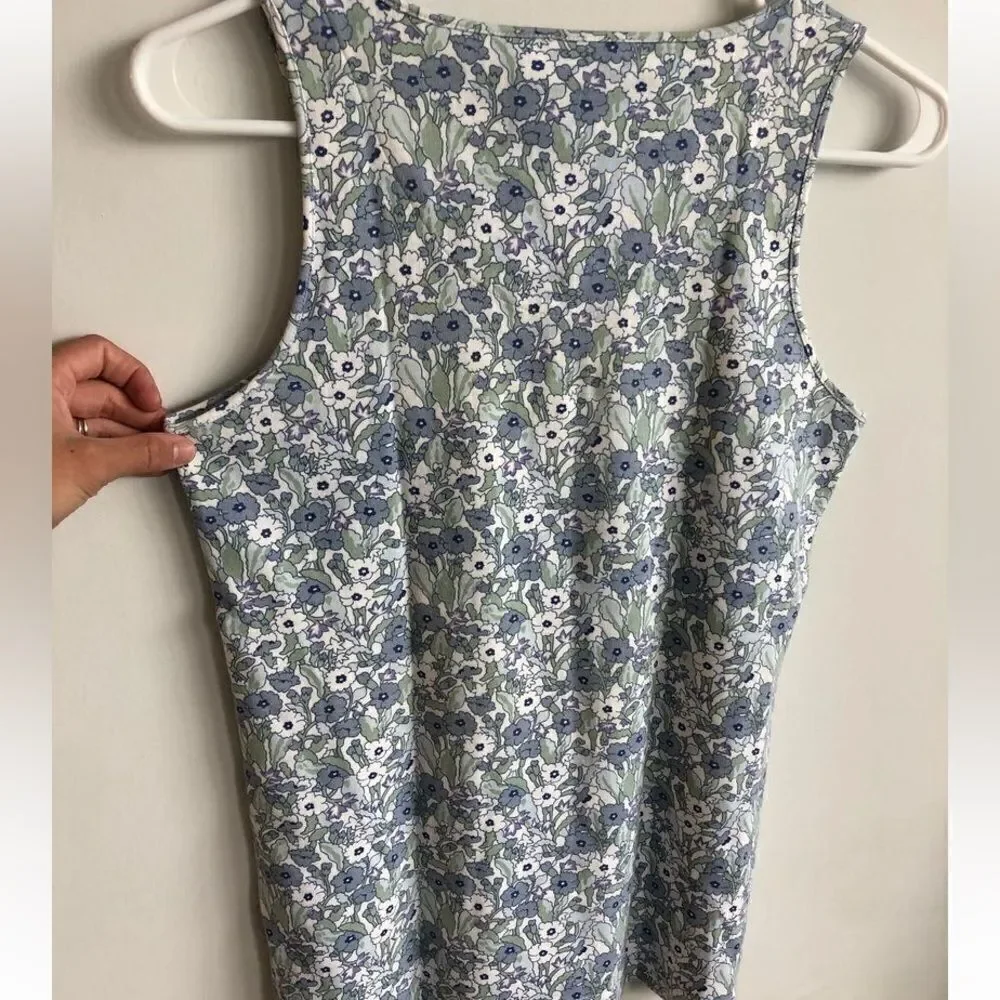 VTG Adrienne Vittadini Sport Floral Blue Button Down Tank Top Size S
